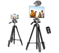 Aureday Phone Tripod Stand, 64” Extendable Cell Phone&Camera Tripod with Wireless Remote and Phone Holder, Aluminum iPad Tripod for Video Recording/Selfies/Live Stream/Vlogging