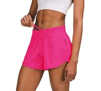 Aurefin 4'' Women's Low Waisted Running Shorts,Quick Dry Athletic Shorts with Liner and Zipper Pocket, Sonic Pink, Medium