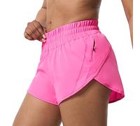 Aurefin Athletic Shorts for Women,Women's Quick Dry Workout Sports Active Running Track Shorts with Elastic and Zip Pockets, Sonic Pink, XS
