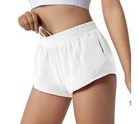 Aurefin Running Shorts for Women,Quick Dry Athletic Sports Shorts Lightweight Active Workout Gym Shorts with Zip Pocket, White, XS