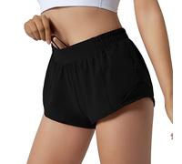 Aurefin Running Shorts for Women,Quick Dry Athletic Sports Shorts Lightweight Active Workout Gym Shorts with Zip Pocket, Black, XS