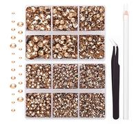 AUREHEN 10000PCs 2-6MM Champagne Resin Flat Back Rhinestones, Round Non Hotfix Resin Rhinestones Nail Gems Stones with Tweezer & Picker Pen for Tumblers Nail Art & DIY Decoration