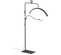 AURELLE Half Moon Lash Light - Adjustable LED Floor Lash Lamp with 4X Magnifier & Phone Holder for Eyelash Extensions,Nail Art,Tattoo,Skincare,Salon SPA-Dimmable Brightness,Rotating Head, Black