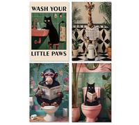 Aurelx 4Pcs Animal Wall Art, Funny Bathroom Wall Art, Unframed Personalised Canvas Prints for Toilet Washroom Restroom, Vintage Humor Bathroom Decor, 20×30 cm