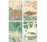 Aurelx 4Pcs Canvas Bathroom Wall Art, Vintage Humor Toilet Wall Art, Unframed Personalised Canvas Prints for Toilet, Funny Bathroom Decor, 20×30 cm