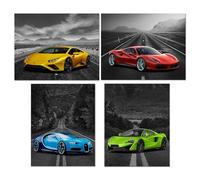 Aurelx 4Pcs Car Posters, Classic Modern Super Car Poster, Cool Unframed F1 Poster for Boys and Mens, Funny Boys Bedroom Accessories, 20×30 cm