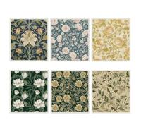 Aurelx 6Pcs William Morris Cleaning Cloths, Elegant Flower Pattern Dish Towels, Reusable Dishcloths for Washing Up, Absorbent Kitchen Cleaning Cloth