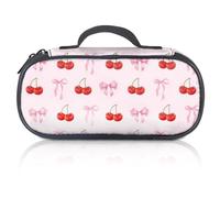 Aurelx Bow and Cherry Pink Pencil Case for Girls, Oxford Fabric Cute Pencil Case, Large Capacity Cosmetic Bag with Handle, Portable Makeup Bag for School, Office and Travel
