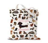 Aurelx Dachshund Canvas Tote Bag, Double-Sided Printed Sausage Dog Tote Shopping Bag, Large Capacity Reusable Shopping Bag for Work School Travel, Dachshund Gifts for Women, Sausage Dog Lovers