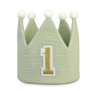 Aurelx Green 1st Birthday Hat, 12 Months Cone First Birthday Hat for Boys Girls, One Year Old Polyester Personalised Party Hats with Elastic Rope, Birthday Party Decorations