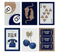 Aurelx Navy Blue Leopard Print Canvas Wall Art, Cool Leopard Print Gifts, 6Pcs Unframed Vintage Wall Art, Classic Y2K Room Decor for Girls and Women, 20×30 cm