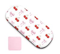 Aurelx Pink Bow & Cherry Glasses Case, Metal Hard Shell Spectacle Cases with Cleaning Cloth, Spectacle Case for Women Hard Shell for Myopia & Sunglasses, Bow Gifts for Female Glasses Wearers