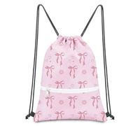 Aurelx Pink Bow Drawstring Bags, Large Capacity Drawstring Backpack, Cute Draw String Bags for School Swimming Travel Beach, Portable Swimming Bag for Women and Girls