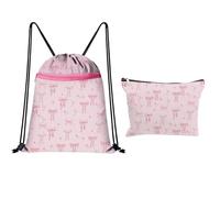 Aurelx Pink Bow Drawstring Bags, Waterproof Drawstring Bags with Makeup Bag, Girls Swimming Bag with Zipper, Large Capacity Drawstring Combination Backpack for Swim Gym Beach School Travel