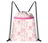 Aurelx Pink Bow Drawstring Bags, Waterproof Swim PE Bag for Women Girls, Cute Draw String Bags, Lightweight Girls Swimming Bag for School Swimming Travel Beach