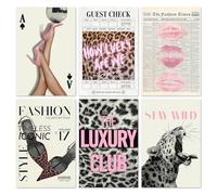 Aurelx Pink Leopard Print Canvas Wall Art, Cool Leopard Print Gifts, 6Pcs Unframed Vintage Wall Art, Classic Pink Room Decor for Girls and Women, 20×30 cm