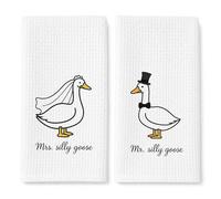 Aurelx Silly Goose Theme Wedding Gifts for Bride and Groom, 2 PCS Mr & Mrs Silly Goose Tea Towels for Kitchen, Soft and Absorbent, Mr and Mrs Gifts Hand Towel for Kitchen Bathroom Decoration