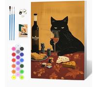 Auremi Black Cat Paint by Numbers Kits for Adults Children,Retro Painting Kits for Beginners On Clear Symbols Canvas with Wooden Framed, Easy DIY Acrylic Pigment Drawing 20x30cm