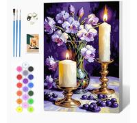 Auremi Candle Paint by Numbers Kits for Adults,Flower Painting Kits for Beginners On Clear Symbols Canvas with Wooden Framed, Easy DIY Acrylic Pigment Drawing 20x30cm