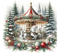Auremi Christmas Diamond Art Kits,5D Carousel Diamond Painting Kits for Adults,Full Drill Diamond Painting Kits for Beginners Crystal Picture Art for Home Decor 11.8x11.8 Inch