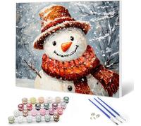 Auremi Christmas Paint by Numbers Kits for Adults Children,Snowman Painting Kits for Beginners On Clear Symbols Canvas with Wooden Framed, Easy DIY Acrylic Pigment Drawing 20x30cm