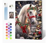 Auremi Christmas Paint by Numbers Kits Kids Adults, Horse Painting by Number Kits On Canvas,Framed DIY Color Oil Painting Acrylic Paints,Home Wall Decor 20x30cm