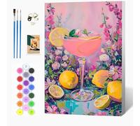Auremi Cocktail Paint by Numbers Kits Kids Adults, Fruit Painting by Number Kits On Canvas,Framed DIY Color Oil Painting Acrylic Paints,Home Wall Decor 20x30cm