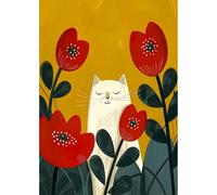 Auremi Cute Flower Cat Diamond Painting, 5D Diamond Art Painting Kits for Adults Round Full Drill Diamond Painting Picture Crystal Art Kits for Home Decor 30x40cm