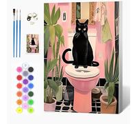Auremi DIY Black Cat Paint by Numbers for Adults Kids-Animal Canvas Oil Painting Kit for Adults,Craft Art Painting with Wooden Frame Kit Acrylic Pigment Drawing Paintwork for Gift Home 20x30cm