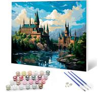 Auremi DIY Castle Paint by Numbers for Adults Kids-Landscape Canvas Oil Painting Kit for Adults,Craft Art Painting with Wooden Frame Kit Acrylic Pigment Drawing Paintwork for Gift Home 20x30cm