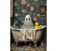 Auremi Ghost Bathtub Diamond Art Kits,5D Halloween Diamond Painting Kits for Adults,Full Drill Diamond Painting Kits for Beginners Crystal Picture Art for Home Decor 11.8x15.7 Inch