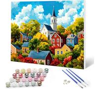 Auremi Landscape Paint by Numbers Kits for Adults Children,Castle Painting Kits for Beginners On Clear Symbols Canvas with Wooden Framed, Easy DIY Acrylic Pigment Drawing 20x30cm