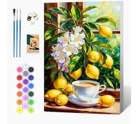 Auremi Lemon Paint by Numbers Kits for Adults,Fruit Painting Kits for Beginners On Clear Symbols Canvas with Wooden Framed, Easy DIY Acrylic Pigment Drawing 20x30cm