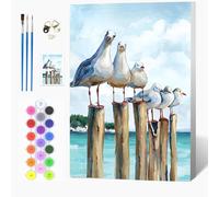 Auremi Seagulls Paint by Numbers Kits Kids Adults, Animal Painting by Number Kits On Canvas,Framed DIY Color Oil Painting Acrylic Paints,Home Wall Decor 20x30cm