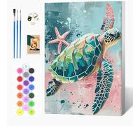 Auremi Turtle Paint by Numbers Kits for Adults Kids,Animal Painting Kits for Beginners On Clear Symbols Canvas with Wooden Framed, Easy DIY Acrylic Pigment Drawing 20x30cm