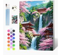 Auremi Waterfall Paint by Numbers Kits for Adults Kids,Landscape Painting Kits for Beginners On Clear Symbols Canvas with Wooden Framed, Easy DIY Acrylic Pigment Drawing 20x30cm