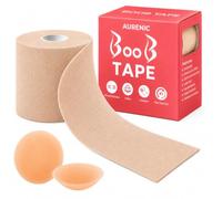 AURENIC Boob Tape for Large Breasts - 5M Strong bob Tape with 2 Silicone Nipple Covers -Boobtapes, Boobie Tape for Lift & Support - Perfect for Backless Dresses (Beige)