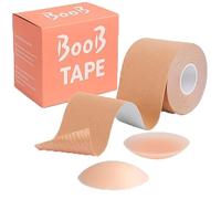 AURENIC Boob Tape for Large Breasts - 5M Strong Kinesiology Breast Tape with 2 Silicone Nipple Covers - Boobie Tape for Lift & Support - Perfect for Backless Dresses (Skin)