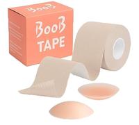 AURENIC Boob Tape for Large Breasts - 5M Strong Kinesiology Breast Tape with 2 Silicone Nipple Covers - Boobie Tape for Lift & Support - Perfect for Backless Dresses (Beige)