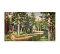 AureoMadis Premium Large Jacquard Woven Forest Tapestry 49"x28" - Vintage Pine Woods River Landscape Wall Hanging, Fully Lined Fine Art Decor with Dual Rod Pockets