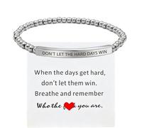 Aurethys Don't Let The Hard Days Win Bracelet Gift for Women Men Inspirational Engraved Stretch Bead Bracelet Motivational Jewelry for Friend Birthday Graduation, One Size, Metal, no gemstone