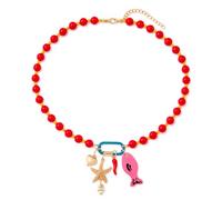 Aurethys Fish Pendant Necklace for Women Boho Beaded Starfish Shell Charms | Fish Necklace Ocean Sea Life Colorful Beaded Necklace with Charm Summer Beach Vacation Seaside Statement Jewelry