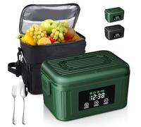Aurevit Cordless Electric Lunch Box for Adults, 1.4L Heated Lunch Box for Men with Smart Meal Scheduling & Auto Keep Warm, Portable Food Warmer for Car with Insulated Bag, Ice Pack (Brewster Green)
