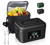 Aurevit Cordless Electric Lunch Box for Adults, 1.4L Heated Lunch Box for Men with Smart Meal Scheduling & Auto Keep Warm, Portable Food Warmer for Car with Insulated Bag, Ice Pack (Meteorite Black)