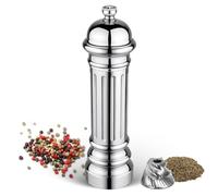 Aurevit Metal Pepper Grinder with Stainless Steel Core, Heavy Duty High Output Pepper Mill with Adjustable Coarseness, All-Metal Construction, Refillable (Silver)