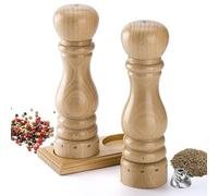Aurevit Wooden Salt and Pepper Grinder Set, Manual Salt and Pepper Mill with Ceramic/Stainless Steel Core, Refillable Salt Grinder, External Adjustable Coarseness, 9” Tall (Beech)