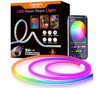 Aurevita RGB IC Neon LED Strip Lights, Flexible 5V USB Led Rope Lights with Bluetooth APP, IP65 Outdoor Sync Gaming Neon Lights for Bedroom Wall Gaming Deco (RGB-IC 5m Bluetooth)