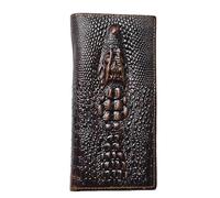 AurexaFashion Genuine Leather Bifold Long Wallet for Men, Retro Vintage Embossed Clutch with Zipped Coin purse & Credit card Slots. RFID Blocking, Crocodile Head- Coffee B2, 7.48 x 3.54 x 0.71 in,