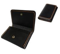 AurexaFashion Genuine Leather Bifold Wallet for Men. Minimalist Card Case Holder. Vintage Front Pocket Wallet. Crazy Horse Full Grain Leather, A02. Black, 4.15" x 2.64" x 0.8", Leather Card Case