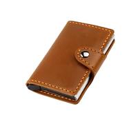 AurexaFashion Genuine Leather Front Pocket Wallet Card Holder for Men with Snap Closure, Metal Pop Up Card Holder Case, Crazy Horse Leather Minimalist RFID Blocking, #02 Caramel, Minimalist. 3.8” x